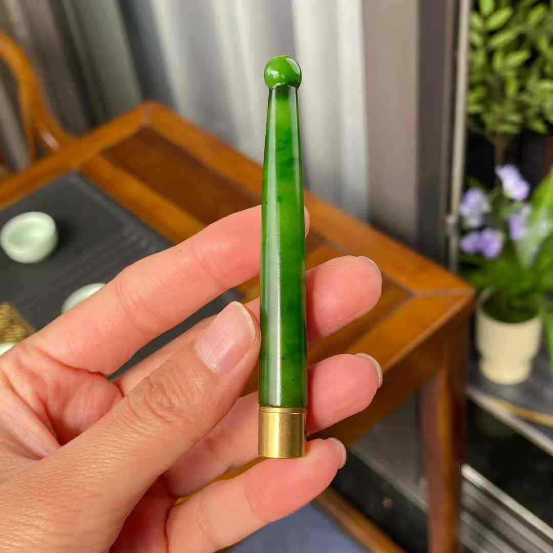 正品和田玉碧玉烟嘴手把件天然玉石男款烟杆烟具把玩件含证书