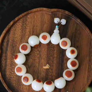 天然新疆且末糖羊脂白玉圆珠手链和田玉籽料单圈男女款玉石手串