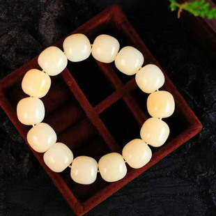 天然新疆且末糖羊脂白玉圆珠手链和田玉籽料单圈男女款玉石手串