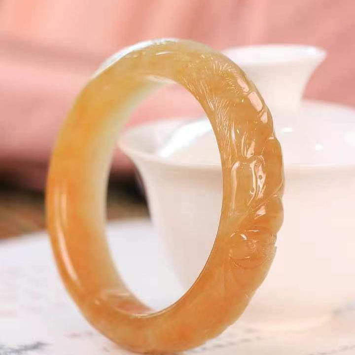 新疆和田玉且末糖料雕刻荷韵玉镯正圈玉石手镯保真老料收藏