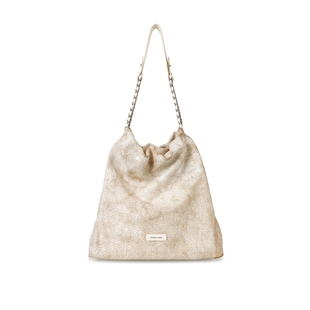 INJOYLIFE链条垃圾袋系列大号托特包破碎感裂纹牛皮单肩斜挎包