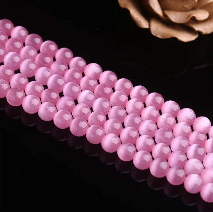 粉色猫眼石散珠半成品 diy手工手串手链项链男女饰品天然水晶