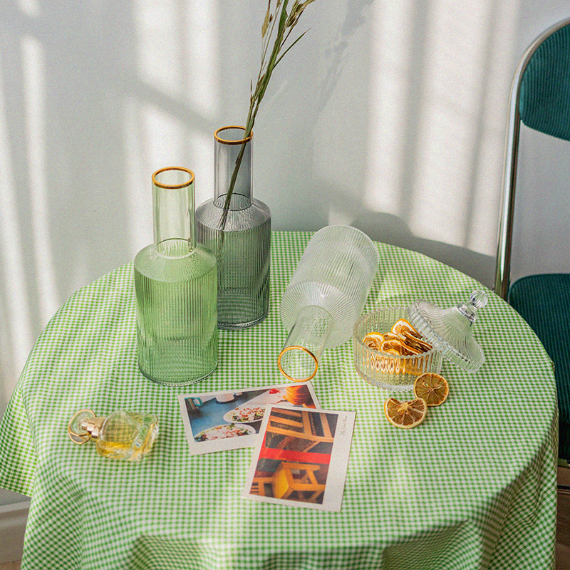 描金竖条纹透明水养客厅玻璃花瓶