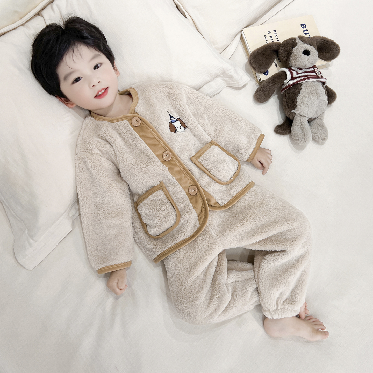 儿童家居服男童睡衣加厚冬珊瑚绒