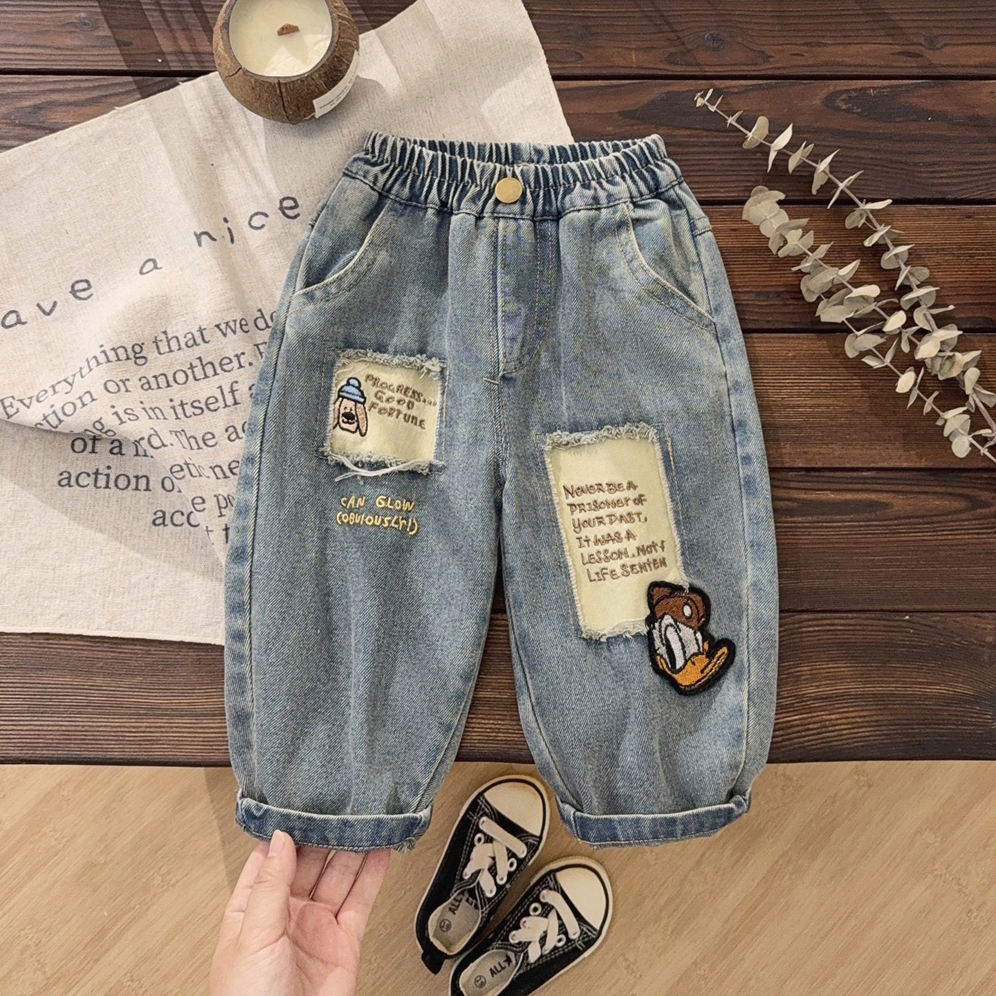 男童牛仔裤春秋直筒宽松