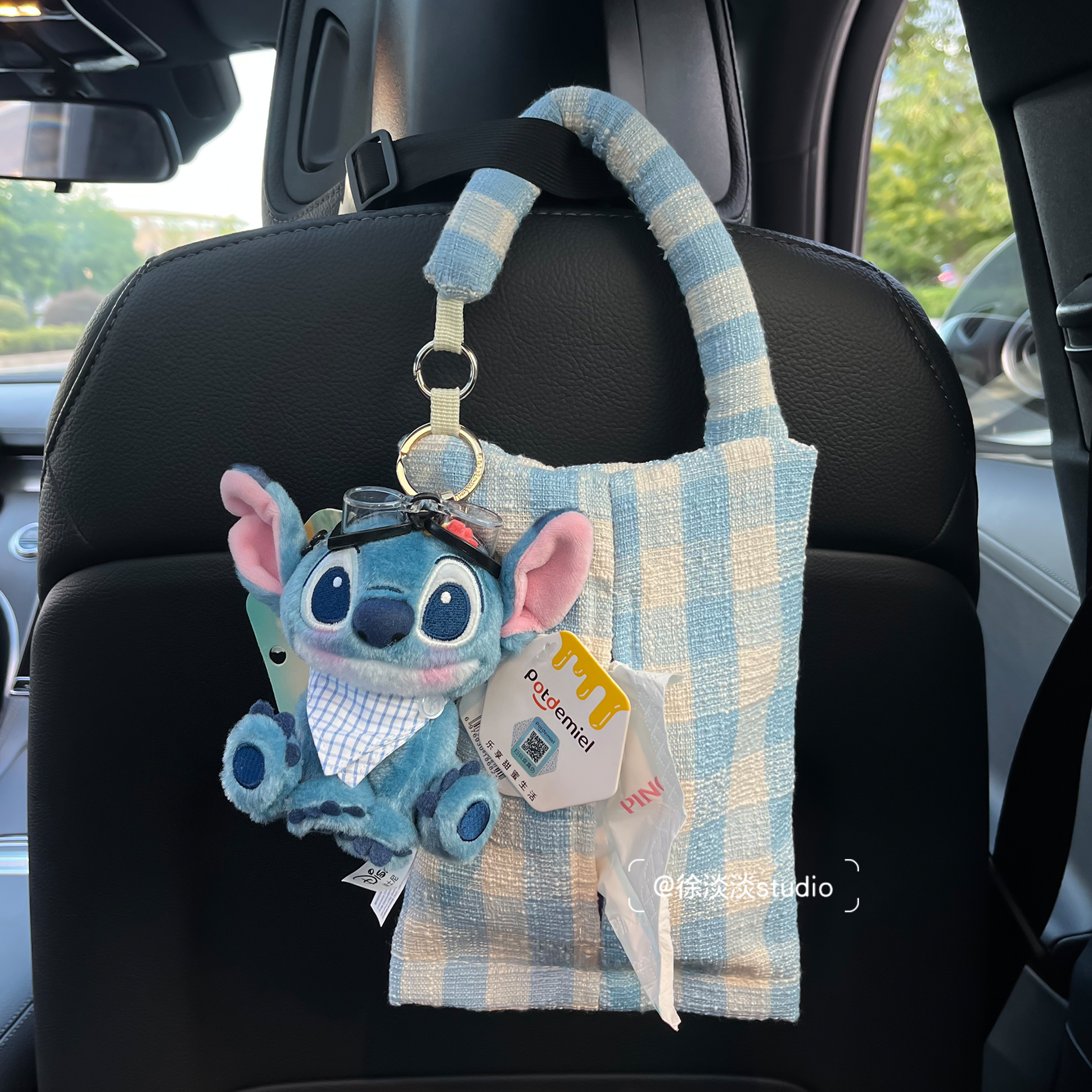 正版史迪奇毛绒公仔车用纸巾盒毛绒公仔可爱史迪仔抽纸送新车礼物