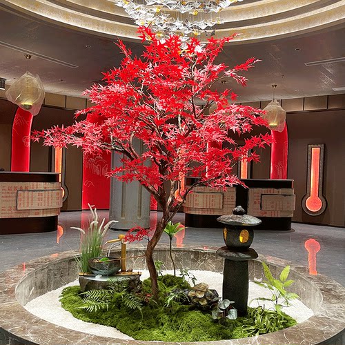 仿真红枫树日式枯山水流水造景
