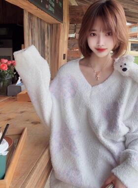 日本you gelato pique立体小熊紫色爱心睡衣女加厚秋冬保暖家居服