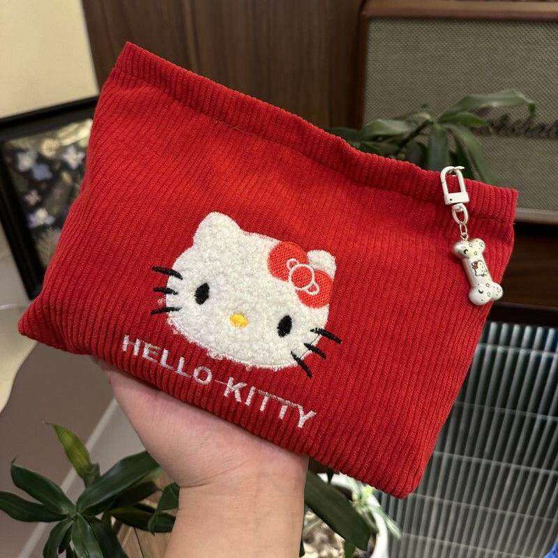 日本代购红色同款kity猫化妆包旅行收纳包大容量百搭手拿包洗漱包