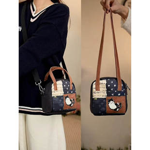 日本代购 GP小憩猫咪斜挎方糖包印花卡通水桶包女单肩斜挎包高级感