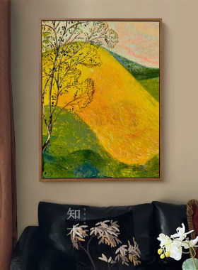 大芬村《鎏金山》中古复古小众艺术纯手绘油画新中式发财寓意挂画