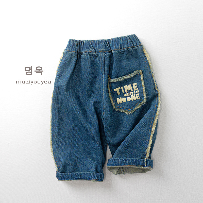 儿童底抓绒牛仔裤2025冬季新款男女宝宝韩系森系保暖厚裤子潮童装