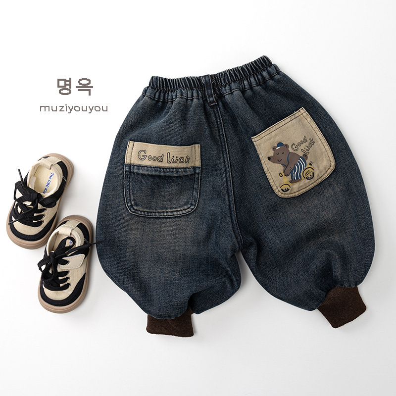 韩版儿童加绒加厚牛仔裤