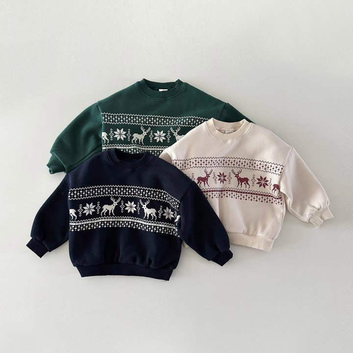 冬季2025新款男女中小童韩版童装上衣圣诞雪花梅花鹿印花加绒卫衣