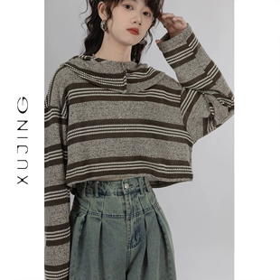 针织衫 上衣 温柔短款 「叙境」韩系高级感条纹长袖 女2023初春季 新款