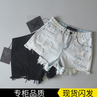 欧美范2026夏季大王同款牛仔短裤女显瘦百搭水洗破洞热裤A字毛边