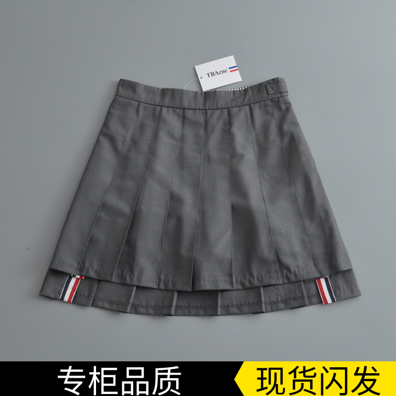 TB高腰前短后长百褶裙短裙半身裙