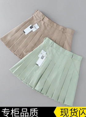 冬季新款ins风高腰学院风西装料TB百褶裙A字裙半身裙短裙裤女2025