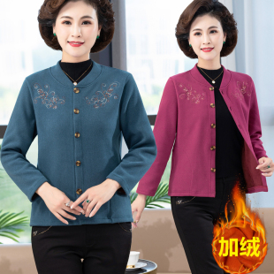 开衫 中年女妈妈装 短外套老年人保暖长袖 德绒加绒薄款 秋冬2022新款