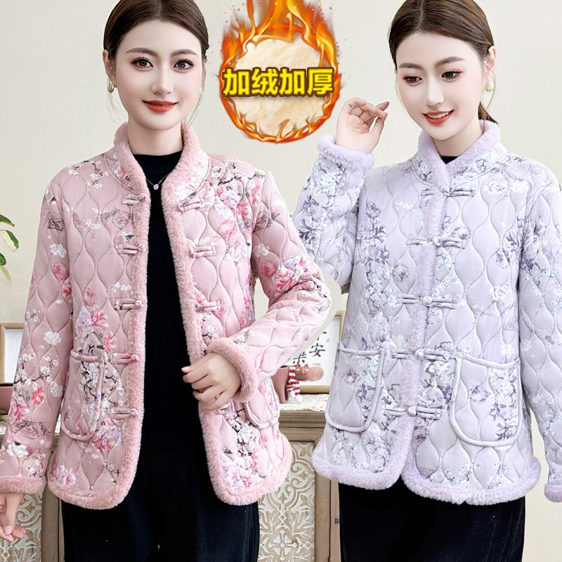 妈妈冬装碎花棉衣棉裤套装