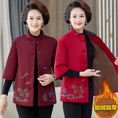 中老年女装半袖棉服马夹加绒加厚