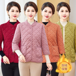 妈妈秋冬保暖外套50岁60中袖马甲棉服中老年人秋冬季加绒居家棉袄