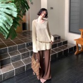 云缕 港风复古秋季 慵懒气质圆领长袖 酒午自制 针织罩衫 宽松上衣