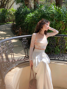 酒午法式复古晕染网纱裹胸背心+系带袖套两件套设计感小众上衣女