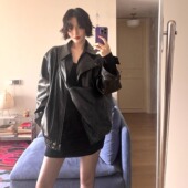 酒午自制 环保皮衣宽松pu皮夹克机车外套 新款 棕珀 港风复古秋季