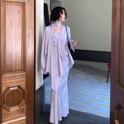 酒午自制天丝上衣+半裙两件套装