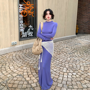 港风复古2025秋冬新款 蓝谧垂缕 酒午自制 针织连衣裙 双11