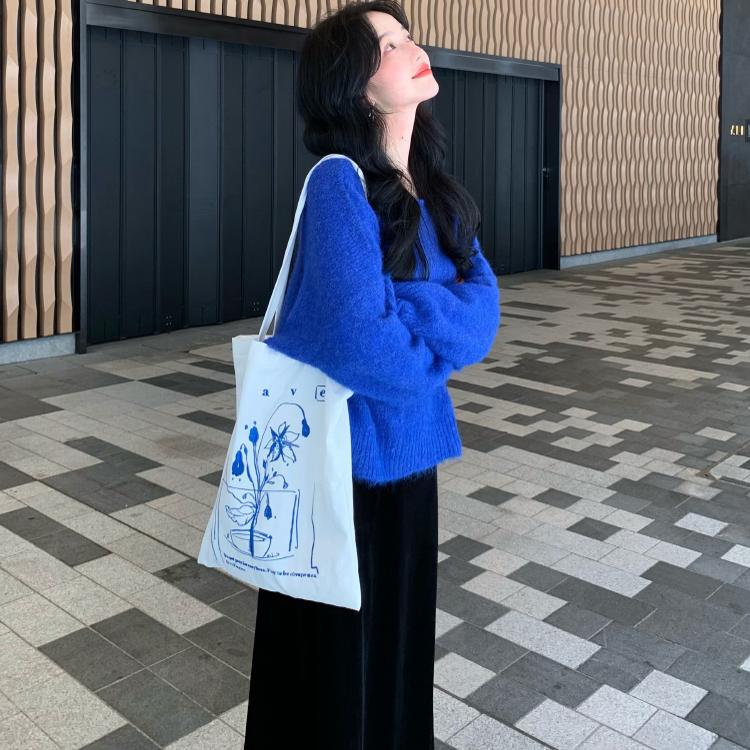 酒午自制慵懒圆领粗针织毛衣女秋
