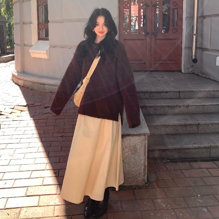 酒午自制复古宽松大裙摆半身伞裙