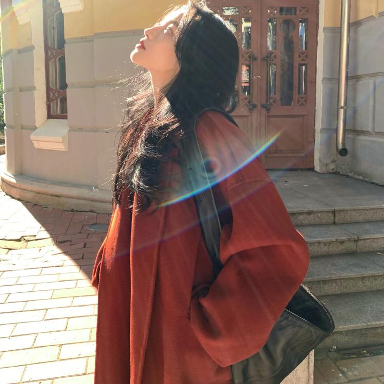 KLF4024红色毛呢外套法式复古