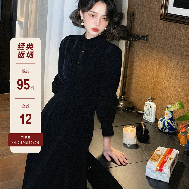 轻熟风气质立领长袖法式连衣裙女