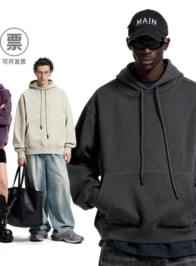 卫衣连帽美式街头纯色350g抓绒卫衣25冬季新品10色加绒连帽衫上衣