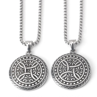 不锈钢简约百搭个性圆盘凯尔特结吊坠钛钢男女街头时尚长款项链