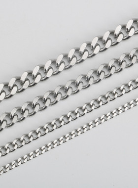 不锈钢单扣单织两面磨链钛钢男女项链配吊坠吊牌裸单链箱包链