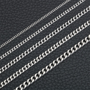 不锈钢单扣单织两面磨钛钢男女项链配吊坠吊牌裸链单链锁骨毛衣链