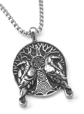 不锈钢复古北欧维京奥丁双乌鸦吊坠钛钢男女街头时尚毛衣长款项链