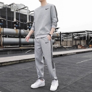 耐克顿休闲套装男士秋冬季新款时尚卫衣保暖卫裤爸爸装运动两件套