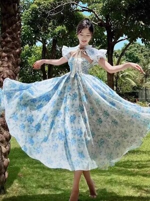 公主风蓬蓬裙碎花披肩