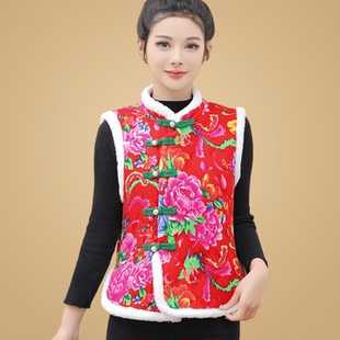棉袄坎肩上衣洋派拜年服保暖马夹新中式 国风东北大花加绒马甲背心