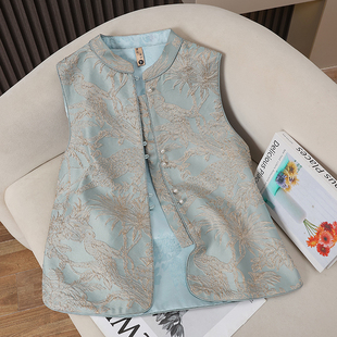 新中式 织锦提花双面穿立领休闲百搭 国风马甲女背心上衣2025春秋季