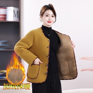 中老年50岁女颗粒绒加厚保暖棉袄新款中年妈妈秋冬羊羔绒外套棉衣