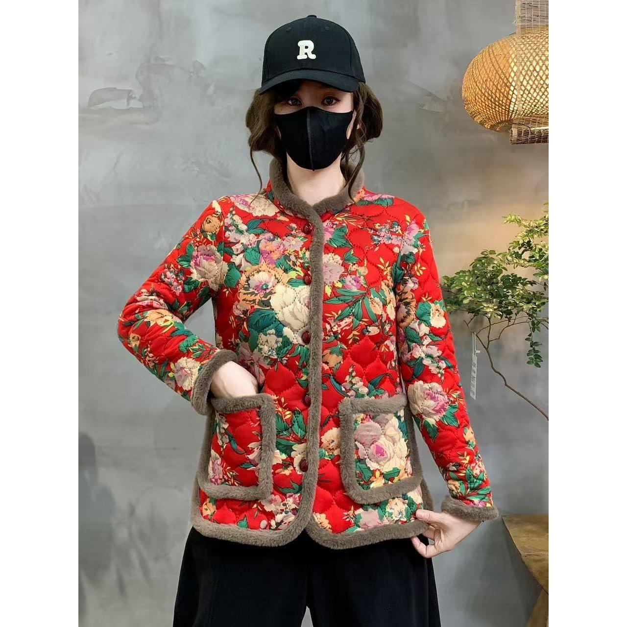 新中式女装民族风外套保暖复古东北大花棉袄2025年秋冬加绒棉衣