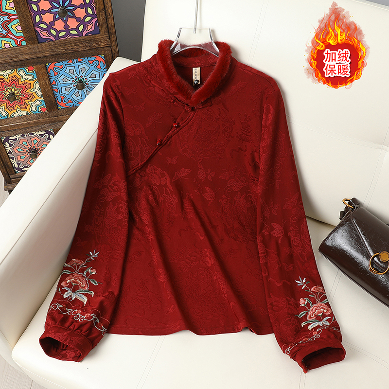 秋冬马甲叠穿内搭打底女新中式中领套头薄款斜襟T恤刺绣外穿上衣