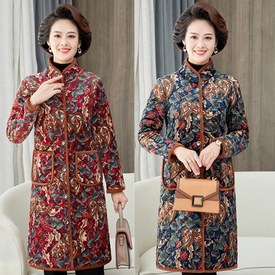 女士加厚花外套立领大码棉服棉袄
