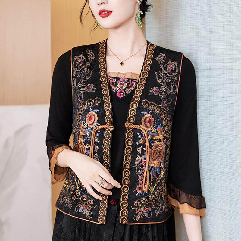 民族风马甲女款高端国风重工刺绣马夹新中式盘扣背心复古坎肩秋季