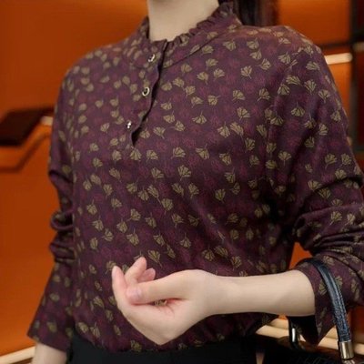 2025秋季新款今年流行爆款时髦洋气小衫上衣印花长袖妈妈女打底衫